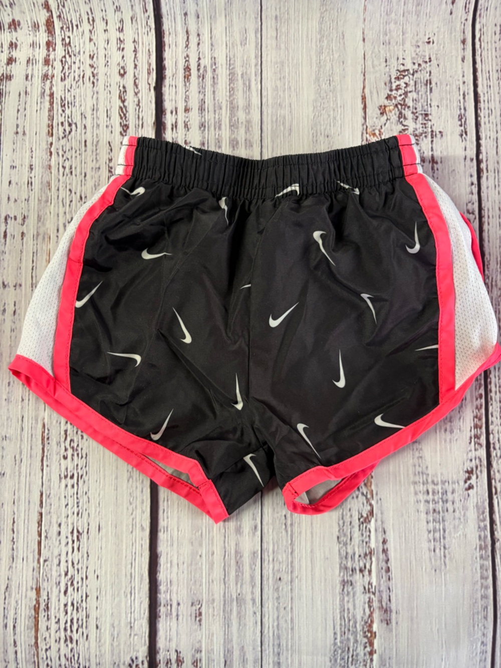 Nike Black Shorts with Pink Accent and White Print